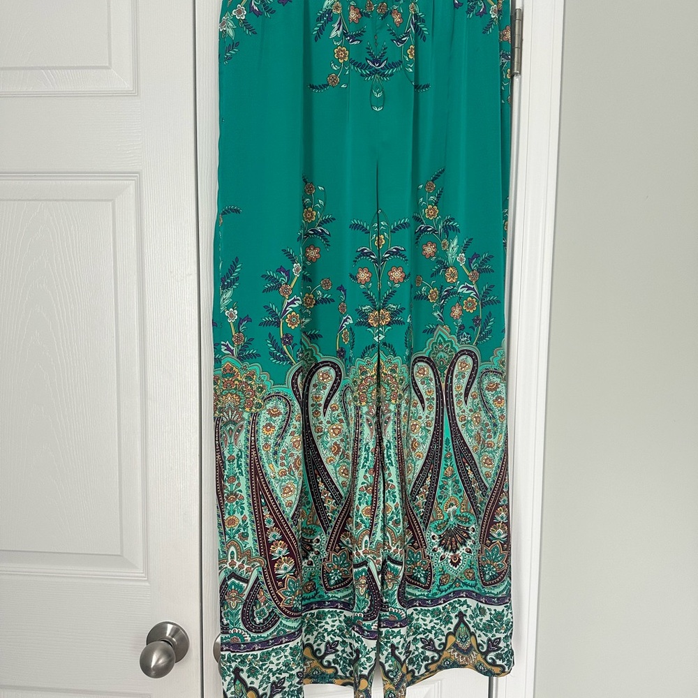 Rachel Zoe Teal and Purple Floral Wide Leg Pants